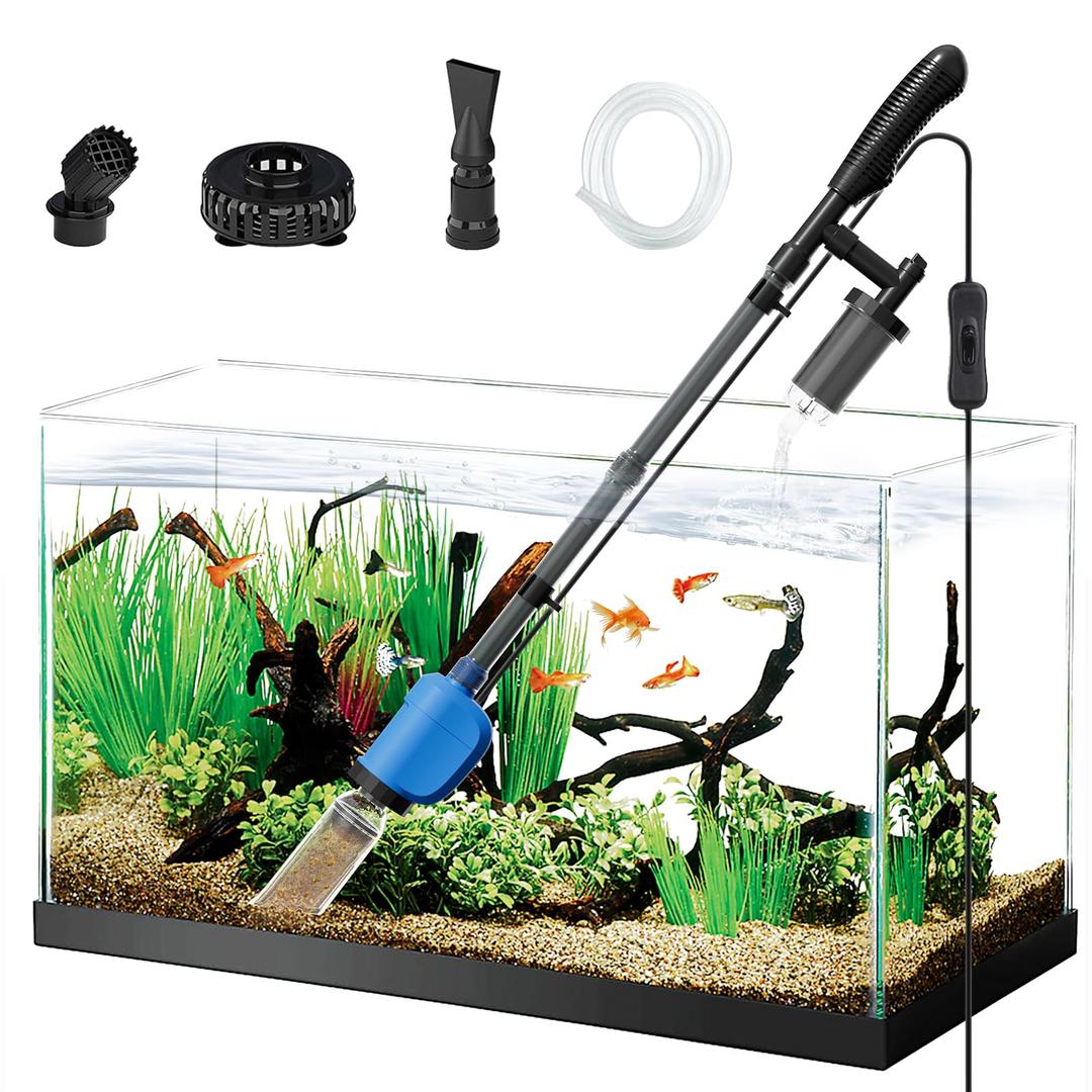 SSDTH Fish Tank Cleaner, Aquarium Vacuum Gravel Cleaner with Strong Suction and Electric 6in1 Automatic Removable Vacuum with Adjustable 30W Motor Efficient Cleaning.(White)