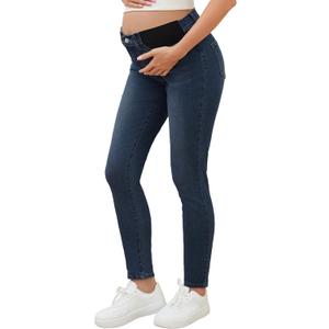 AMPOSH Women's Maternity Skinny Jeans Mid-Rise Stretchy Denim Pants for Pregnancy and Postpartum (L)