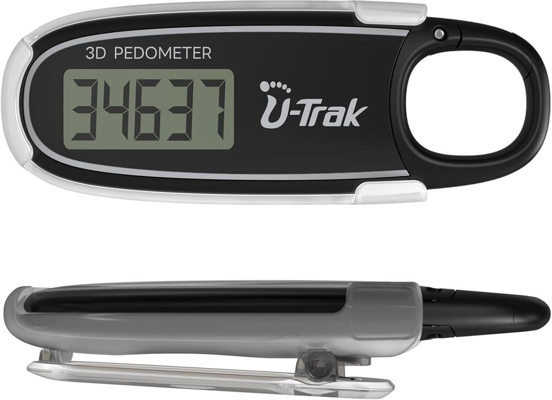 3D Pedometer for Walking with Removable Clip and Carabiner Simple Step Counter for Walking Accurate Clip On Step Tracker for Men Women Kids (Black)