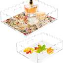 2 Pack Scalloped Acrylic Tray, Clear Acrylic Tray with Magnetic Mat, Portable Decorative Storage Trays for Photos, Dried Flowers and Jewellery