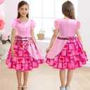 Kids Rise Red Costume Girls Bridget Pink Princess Dress Younger Queen of Heart Cosplay Outfit for Halloween Party (7-8 Years)