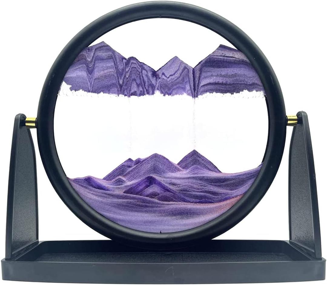 10" Moving Sand Art Picture Sandscapes in Motion 3D Deep Sea Sand Art Round for Adult Relaxing Toys Decor Desktop Home Office (Purple) (Purple)