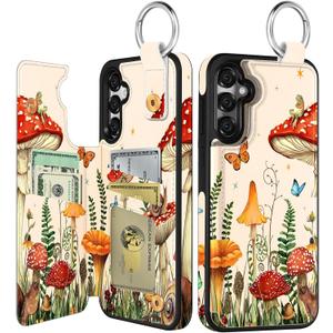 Shorogyt for Samsung Galaxy S23 FE Wallet Case with Card Holder - Designer Mushroom Frog Pattern Kickstand Magnetic Clasp Back Flip Folio Leather Phone Cases for S23 FE for Women Men Girls