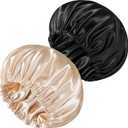 2 PCS Satin Bonnet Double Layer Sleep Hair Silk Bonnet for Sleeping Women Curly Natural Hair (Black&Gold)