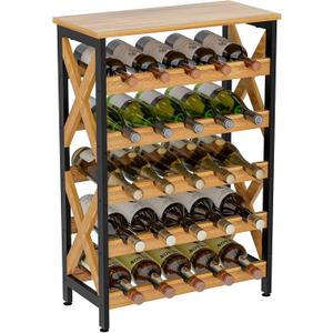 25 Bottle Wine Rack Freestanding Floor Rustic Wine Holder Stand 5 Tier Wobble-Free Tall Wine Racks Wine Large Display Storage Shelf for Cellar Kitchen 21.6''L x 10.6''W x 31.8''H