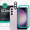 Ibywind 2 Pack Screen Protector For SamSung Galaxy S23 5G 6.1",9H Hardness Tempered Glass,With 1Pc Camera Lens Protector,1Pc Back Carbon Fiber Film,Anti-Scratch