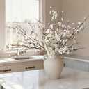 florisso 6 PCS Artificial Cherry Blossom Branches Spring Indoor Decoration, Faux Flowers 34.45" Long Stems Plum Fake Peach Plants Real Touch Silk for Wedding Home Bedroom Party Table Office, White