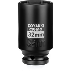 1/2" Drive x 32 mm Deep 6 PT Impact Socket, CR-MO,1/2-inch Drive 6 Point Axle Nut Socket for Easy Removal of Axle Shaft Nuts (Metric 32MM)