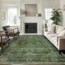 6x9 Green Washable Rug for Living Room Large Vintage Distressed Bedroom Rug Low Pile Non-Slip Soft Boho Carpets for Bedroom Dining Room Home Office Indoor Nursery