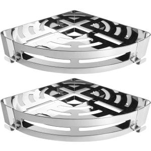 NearMoon Bathroom Corner Shelf Shower Caddy 2 Pack, No Drill 304 Stainless Steel Shower Organizer with 2 Hooks (Chrome)