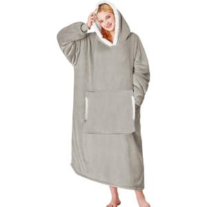 yescool Wearable Blanket Hoodie, Flannel Sherpa Fleece Blanket Sweatshirt for Adults Women Men,One Size Fits All (Silver-grey)