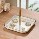 pickpiff Necklace Holder Stand with Ceramic Base: 12" Jewelry Tree Display Organizer for Necklaces, Bracelets, Rings, Earrings, Tall Gold Stand for Women, Aesthetic Room Dcor, Gold and White
