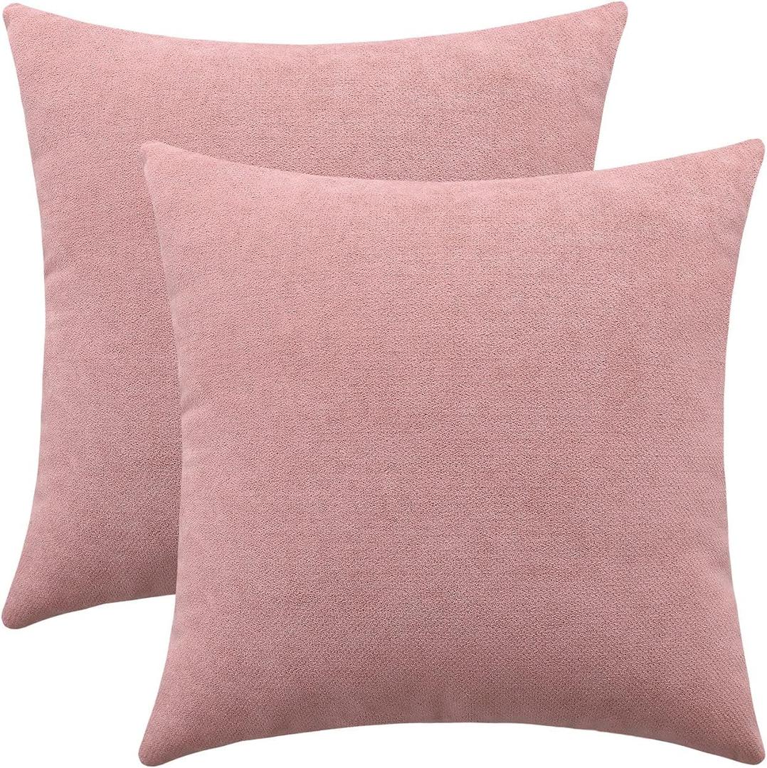 Jeneoo Decorative Dusty Rose Throw Pillow Covers Rustic Farmhouse Super Soft Square Chenille Comfy Solid Cushion Couch Cases for Sofa Bedroom Chair (Set of 2, 20 x 20 Inches)
