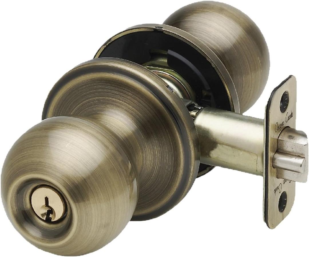 Copper Creek BK2040AB Ball Door Knob, Keyed Entry Function, 1 Pack, in Antique Brass
