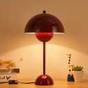 COSYLUX Modern Small Table Lamp for Bedroom, Cute Dome Shade Reflecting Light Reading Lamp for Living Room, Kid's Room, Study, Office, Beside Bedside Nightstand Desk Lamp (Coral Red/Burgundy)