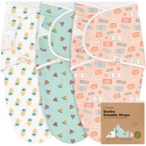 3-Pack Organic Baby Swaddle Sleep Sacks - Swaddles for Newborns, Infant 0-3 Months, Baby Girls, Boys, Soft & Snug Newborn Sleep Sack, Nursery Swaddling Blankets (Beach Day)