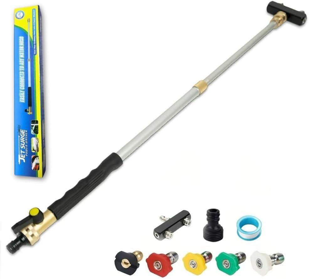 2025 Upgraded Long Extendable Jet Dual Nozzle for Garden Hose 18-31, Includes 5 Interchangeable Nozzles and Quick Connectors High Pressure Washer Tools for Window/Car/Patio/Pet/Floor Cleaning(Black)