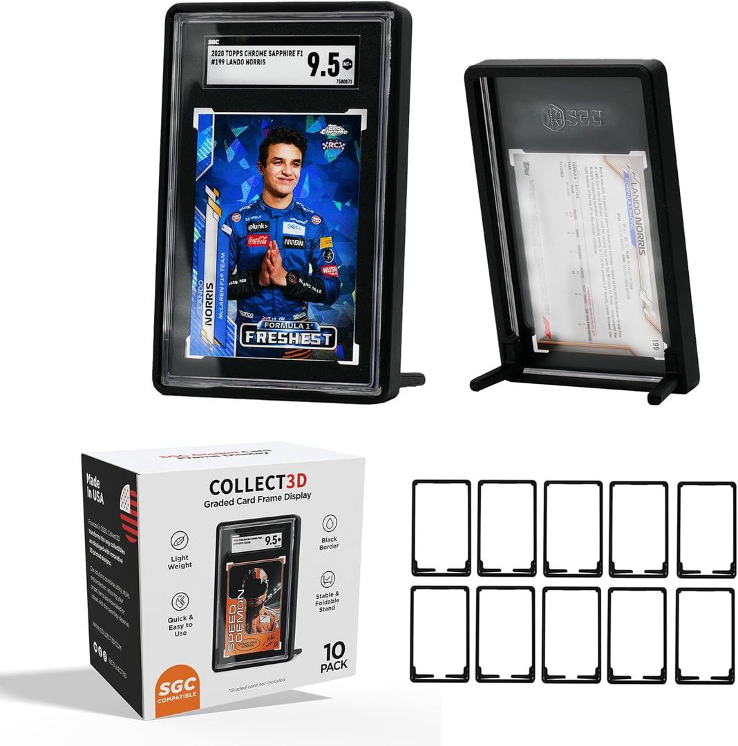 Graded Trading Card Frame Display with Folding Stand | Fits SGC | 10 Pack (Black) | Secure Fit Protection | Easy Storage | Display & Protect Your Cards
