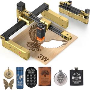 T1 Laser Engraver, 3000mW Foldable Laser Engraver Machine Higher Accuracy Wood Cutter and Portable Engraving Machine with Working Area 200x150mm, DIY for Wood Acrylic Coated Metal