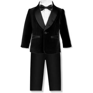 SANGTREE Boys Shawl Tuxedo Suit Velvet Set Gentleman Wedding Outfit, 3 Months - 14 Years
