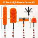 26FT High Reach Duster with Extension Pole 5-20FT, 4-in-1 Cleaning Kit with Universal Swivel Joint | High Ceiling Fan Cleaner, Cobweb Duster & Window Squeegee for Safe High-Reach Cleaning