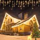 USOKYO Icicle Christmas Lights, 62FT Icicle String with 144 Drops, Outdoor Fairy Lights for Wedding Patio (Warm White) (720 LED)