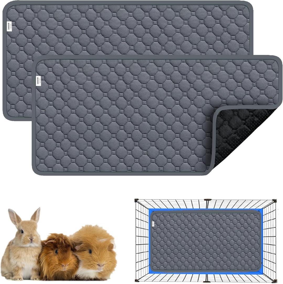 Guinea Pig Cage Liners,Washable Guinea Pig Bedding for C&C Cage 2x1 2 Pack, Reusable & Anti Slip & Waterproof, Absorbent Guinea Pig Pee Pad for Small Animal, Rabbit, Bunny, Chinchilla (Gray)