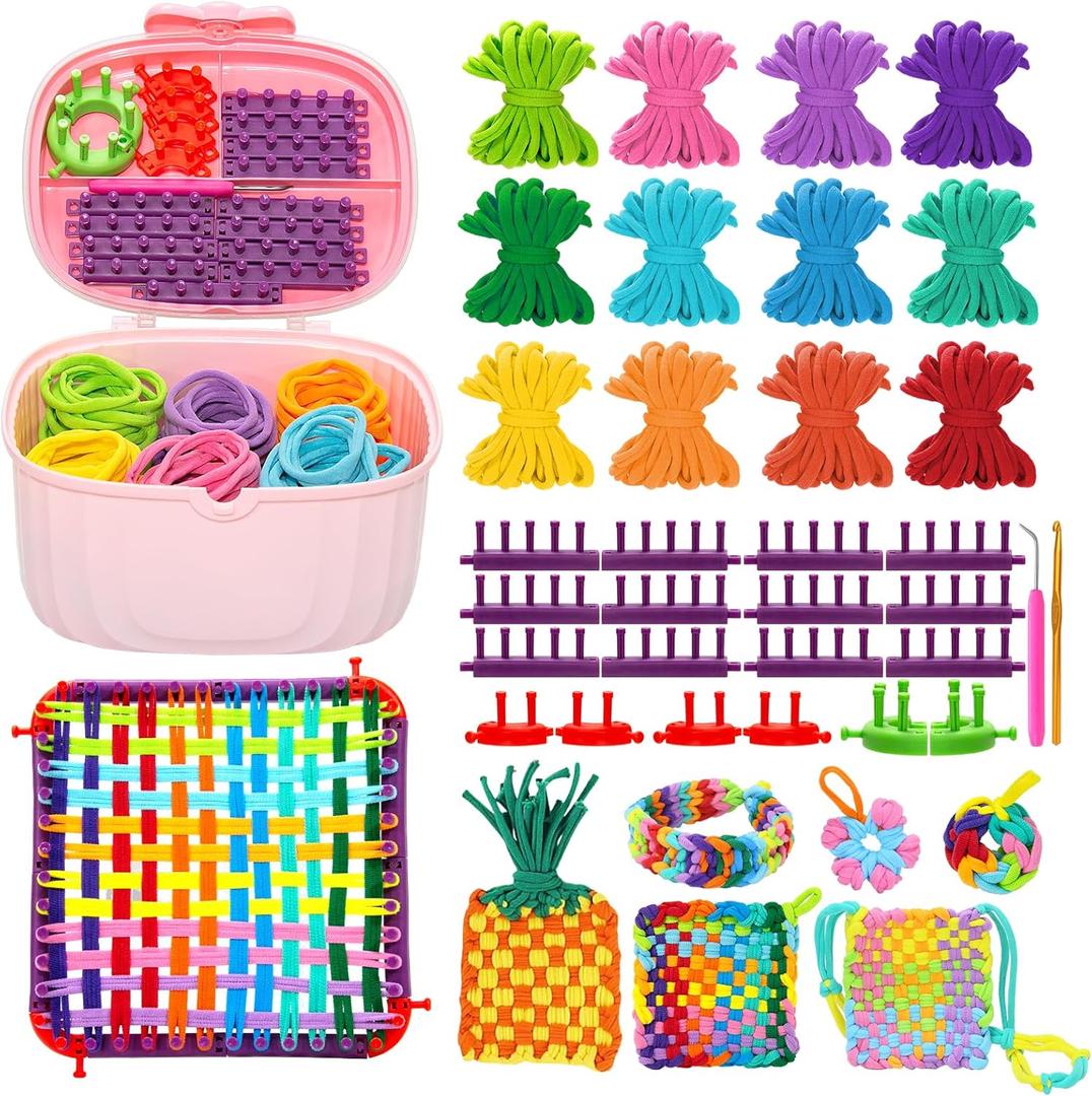Tldcdte Weaving Loom Kit for Kids, 240 Color Loops & 2-in-1 Adjustable Loom Frame, Arts & Crafts Gift Set with Storage Box, DIY Potholder Loom Kit