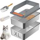 Stainless Steel Sifting Litter Box with Lid, XL Extra Large Sifting Cat Litter Box for Pine Pellets & Big Cats,Metal Pellet Sifter Litter Pan System for Odor Control,Sifting Box Liners & Scoop (XL:23.6''15.7''10'')