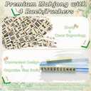 American Mahjong Tiles Set with Noise Reducing Mahjong Mat, 166 White Mahjong Game with Portable Storage Bags, 4 All-in-One Color Rack/Pushers, Scoring, Plastic Coins Dices for Adults & Beginners