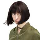 REECHO 11" Short Bob Wig with bangs Synthetic Hair for White Black Women Color: Dark Brown