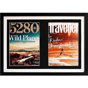Comic Book Display Case,Black wood Double Magazine Frame, book display,Sports Magazine Frame Displays for 8.5 x 11.25 magazines or 8X 12 comic books,14.8X20.7 photo frame,with Black/White Mat.