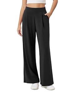 ODODOS Modal Soft Wide Leg Pants for Women High Waist Casual Relaxed Pants with Pockets, 31" Inseam, Black, Small