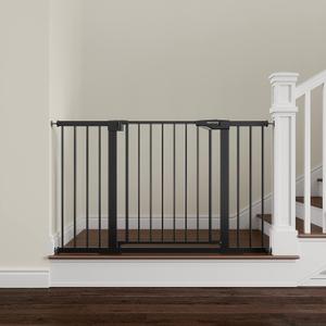 Mumeasy Baby Gate Extra Wide, 29.5-51'' Pressure Mounted Dog Gate with Walk Thru Door, Auto Close Pet Gate for House, Stairs, Doorways, Black, 29.7-51"W x 30"H