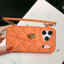 UnnFiko Wallet Phone Case Compatible with iPhone 17 Pro Max, Cute Light Luxury Bag Design, Purse Flip Card Pouch Cover Soft Silicone Case with Handstrap Long Shoulder Strap (Orange, iPhone 17 Pro Max)