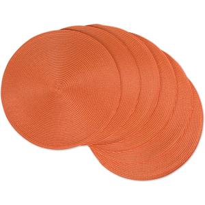 DII Classic Woven Tabletop Collection, Indoor/Outdoor Placemat Set, Round, 15" Diameter, Orange, 6 Piece