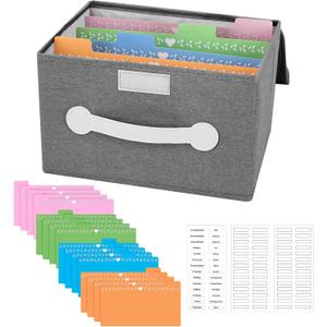 Greeting Card Organizer Box with 16 Dividers,Collapsible Greeting Card Storage Box With LidsIdeal for Greeting Cards,Recipes, Photos, Envelopes, KeepsakeGrey84 Pcs Labels