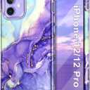 Btscase for iPhone 12 Case/iPhone 12 Pro Case, Heavy Duty Three Layer Marble Shockproof Full Body Rugged Hard PC+Soft TPU Bumper Drop Protection Women Girls Cover for iPhone 12/12 Pro, Cobalt Violet