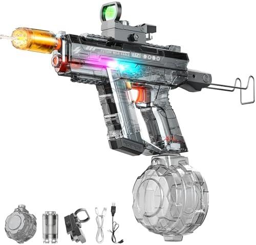 Automatic Electric Water Gun with LED Effects, Auto Water Suction Powerful Squirt Guns Pistol for Adults Kids, Auto Water Blaster Pistol Outdoor Summer Toys for Pool Beach Party (Dark Grey)