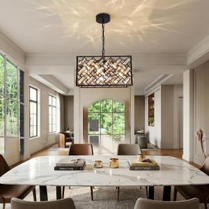 Modern Crystal Chandelier, 6-Light Black Chandeliers for Dining Room with Adjustable Chain, 51 Inch Ceiling Light Fixture for Bedroom, Foyer (Bulbs Not Included)