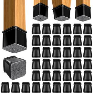 BUMACO Chair Leg Floor Protectors Square Chair Leg Protectors for Hardwood Floors 40Pcs Silicone Covers to Protect Floors Square (Black-L Fit 1-1/16" to 1-5/8")
