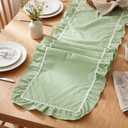 Tudomro 1 Pack Ruffle Table Runner 90 x 16'' Farmhouse Scalloped Pleated Table Runner Cotton Scalloped Long Dresser Scarves for Dining Room, Wedding, Kitchen Rustic Home Decor(Plaid,Green)