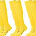 Haysandy 3 Pairs Baseball Socks Bulk Softball Sock Youth High Long Tube Soccer Football Team Boys Girls Adults Sport Sock(Yellow,S)