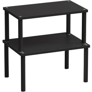 VERTORGAN Cabinet Organizer Shelf(Set of 2),Kitchen Counter Shelves,Bamboo Spice Rack Countertop and Cabinet,Stackable Expandable,Medium(Black) (11.8"W)