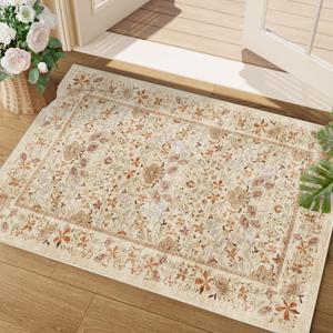 DUKINO 8x10 Area Rugs, Vintage Floral Washable Rug for Living Room, Beige