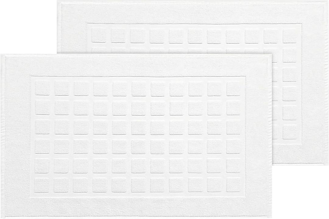 COTTON CRAFT Bath Tub Mats - Set of 2 Sculpted Tile 100% Cotton Absorbent Low Lint 1000 GSM Luxury Bath Mat - Hotel Spa Shower Bathroom Towel Rug Step Out Floor Mat -Not a Bathroom Rug - 21x34 - White