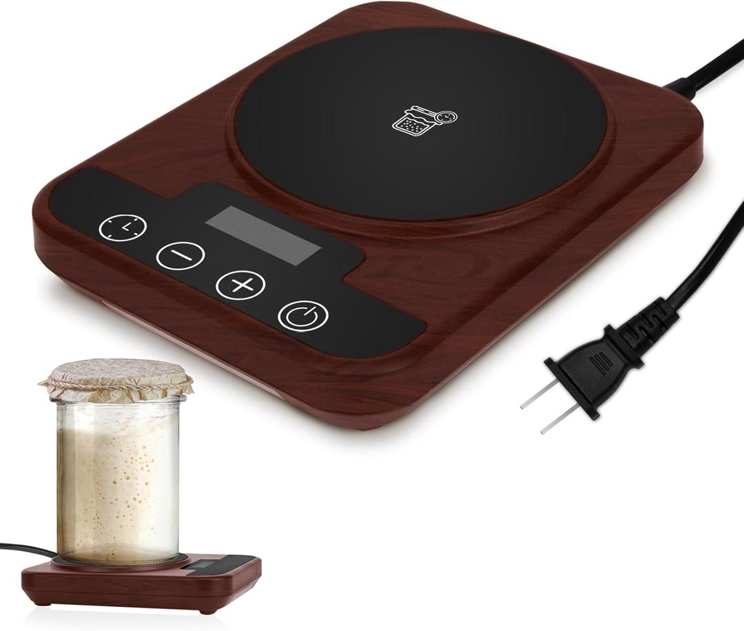 Sourdough Starter Warmer Precise 1F Thermostat Control (70-100F) Sourdough Warming Mat for Kitchen Auto Warming On/Off, 12-Hour Timer,Perfect for Sourdough Fermentation & Home Baking (Wood Grain)