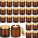 Zhehao 24 Pcs Glass Candle Jars with Lids Bulk, Round Empty Candle Container Tins, Dishwasher Safe and Leakproof DIY Crafts (Amber,Gold,4 Oz)