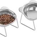 Stainless Elevated cat Bowls 5.9 Inch with Metal Stand Slip Resistant Base 15 Degrees Tilted Raised Pet Dishes Double Bowl Design Food and Water Dish for Cats Kitten Small Dog (2 Pack Raised Bowls)