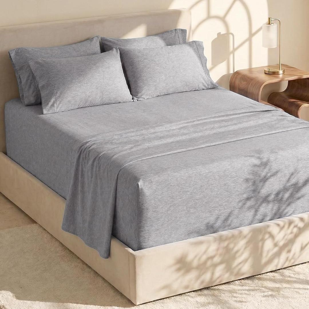 Hearth & Harbor Bed Sheets, Luxury Soft 6 Piece Bed Sheet Set Extra Deep Pocket Fitted Sheets Fits Mattress up to 21", Double Brushed Bedding Sheets & Pillowcases, (King, Chambray Grey)